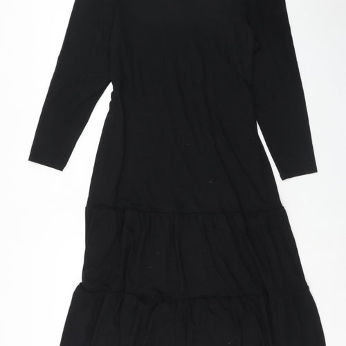 Marks and Spencer Womens Black Viscose Trapeze & Swing Size 16 Round Neck Tie