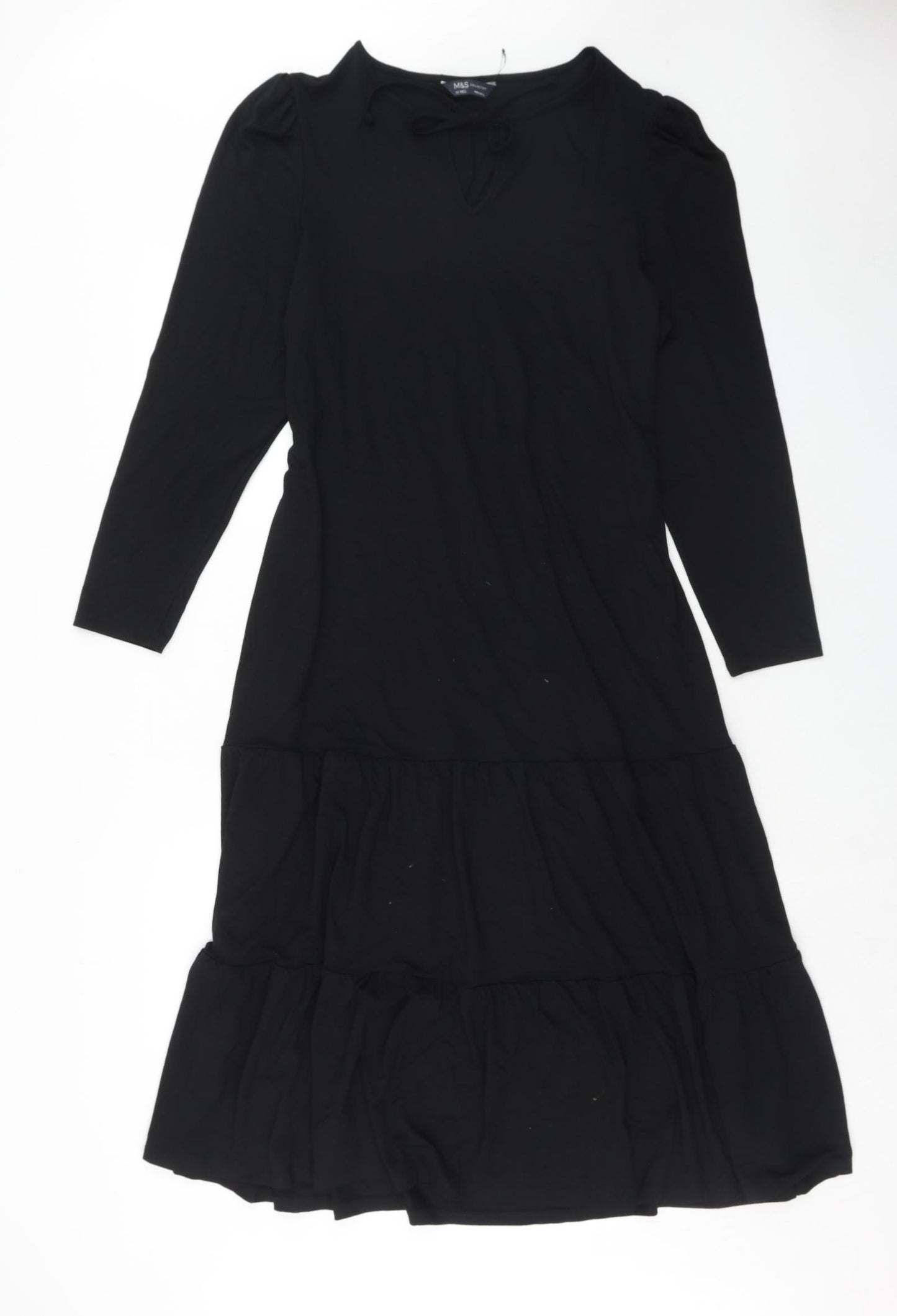 Marks and Spencer Womens Black Viscose Trapeze & Swing Size 16 Round Neck Tie