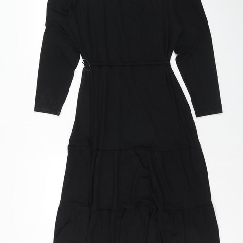 Marks and Spencer Womens Black Viscose Trapeze & Swing Size 16 Round Neck Tie