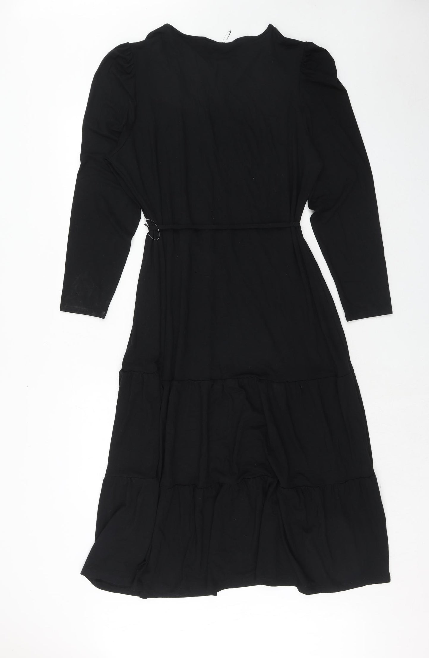 Marks and Spencer Womens Black Viscose Trapeze & Swing Size 16 Round Neck Tie