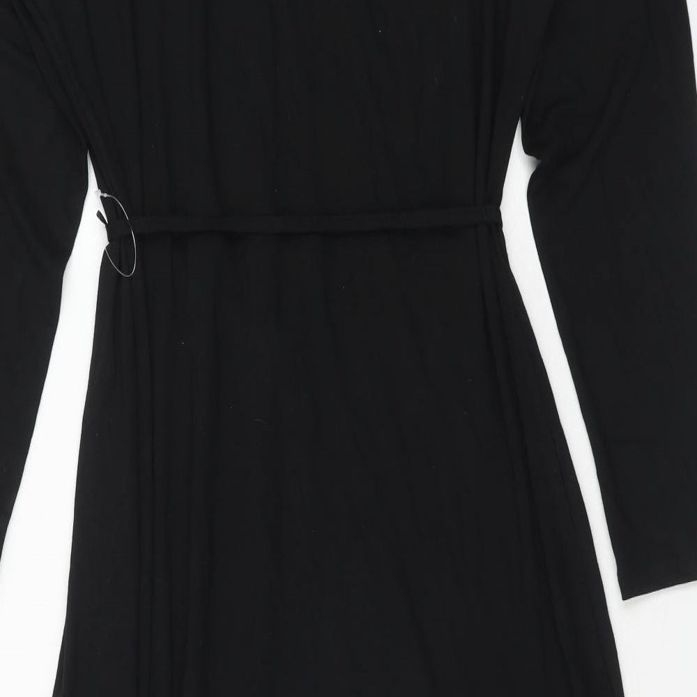 Marks and Spencer Womens Black Viscose Trapeze & Swing Size 16 Round Neck Tie
