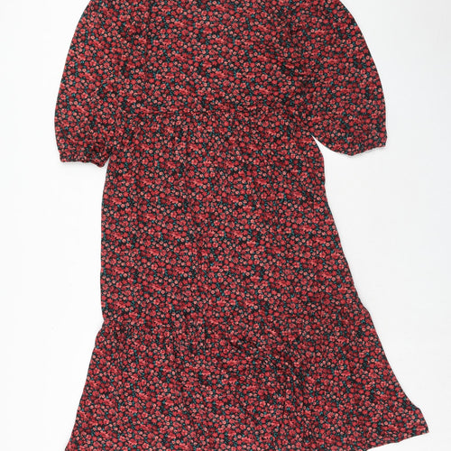 Stradivarius Womens Red Floral Viscose A-Line Size L Round Neck Pullover