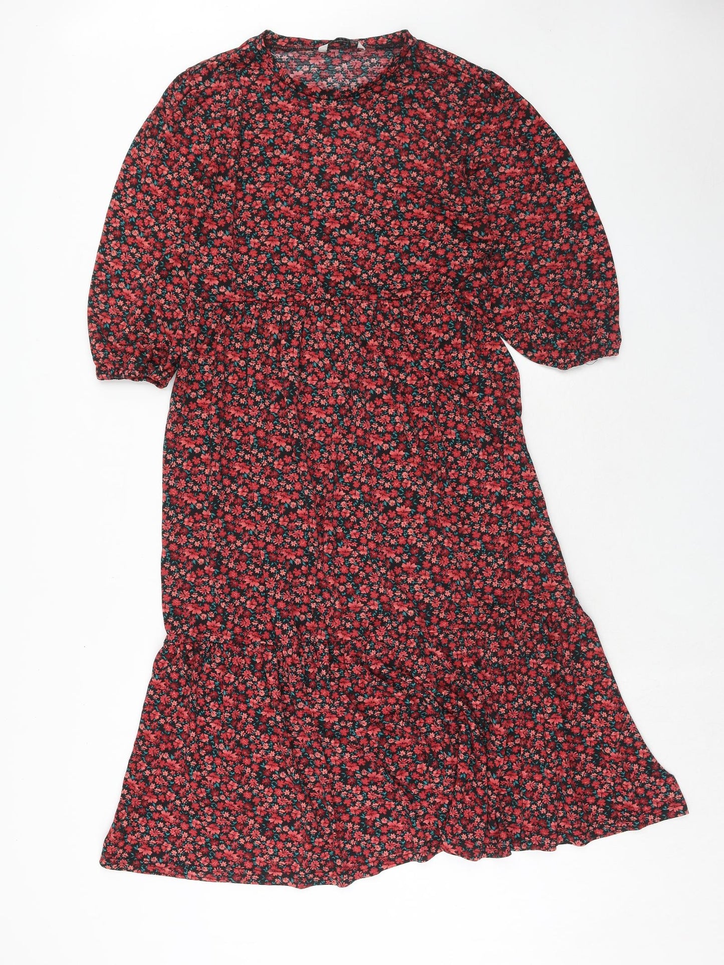 Stradivarius Womens Red Floral Viscose A-Line Size L Round Neck Pullover