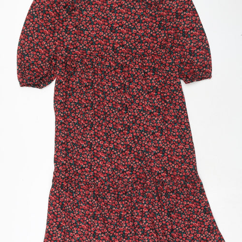 Stradivarius Womens Red Floral Viscose A-Line Size L Round Neck Pullover