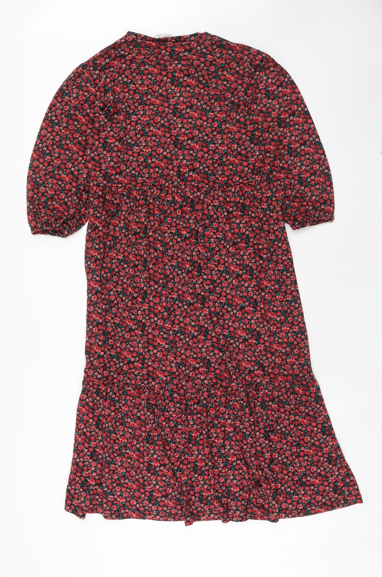 Stradivarius Womens Red Floral Viscose A-Line Size L Round Neck Pullover