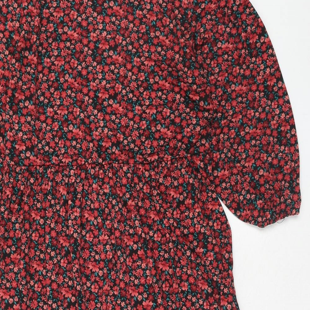 Stradivarius Womens Red Floral Viscose A-Line Size L Round Neck Pullover