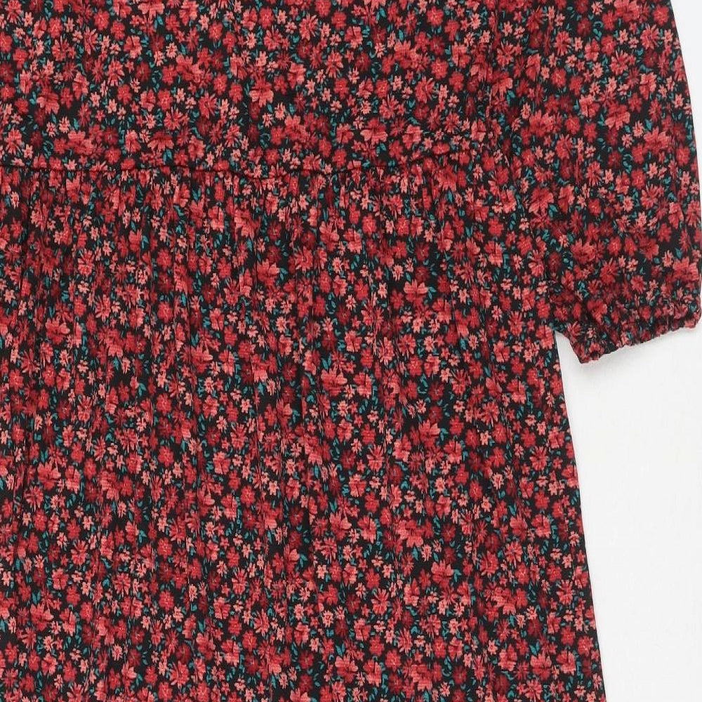Stradivarius Womens Red Floral Viscose A-Line Size L Round Neck Pullover