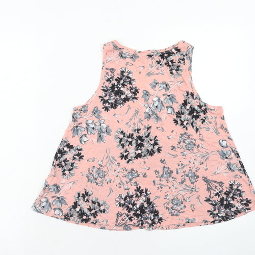 Warehouse Womens Pink Floral Viscose Basic Tank Size 14 Scoop Neck