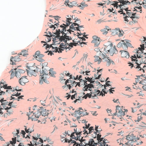 Warehouse Womens Pink Floral Viscose Basic Tank Size 14 Scoop Neck