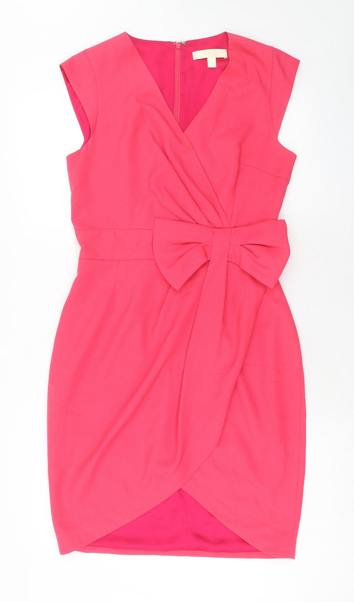 Erin Fetherston Womens Pink Polyester A-Line Size 8 V-Neck Zip