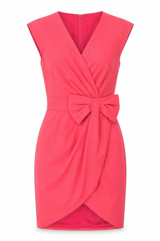 Front view of Erin Fetherston women’s pink polyester a-line, size UK 8, v-neck zip