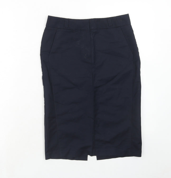 Per Una Womens Blue Cotton A-Line Skirt Size 8 Zip