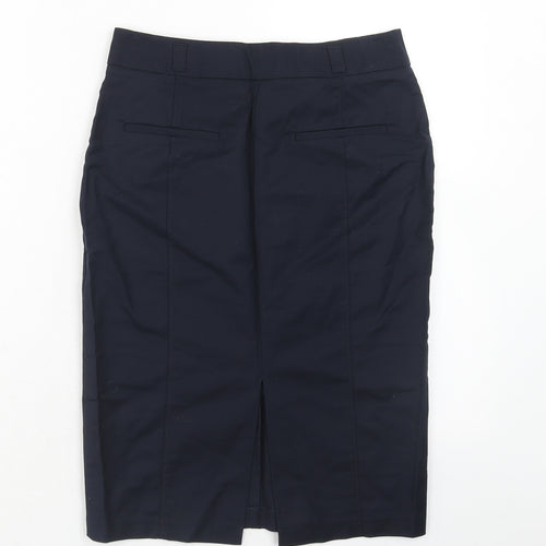 Per Una Womens Blue Cotton A-Line Skirt Size 8 Zip