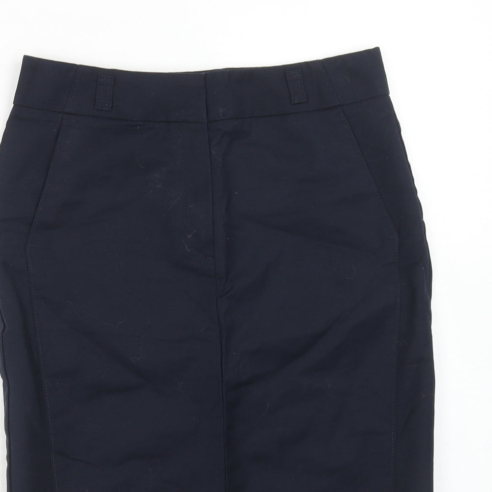 Per Una Womens Blue Cotton A-Line Skirt Size 8 Zip