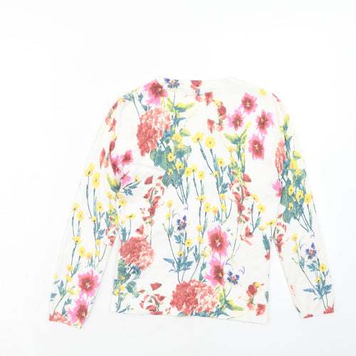 Karen Millen Womens White Round Neck Floral Viscose Cardigan Jumper Size XS