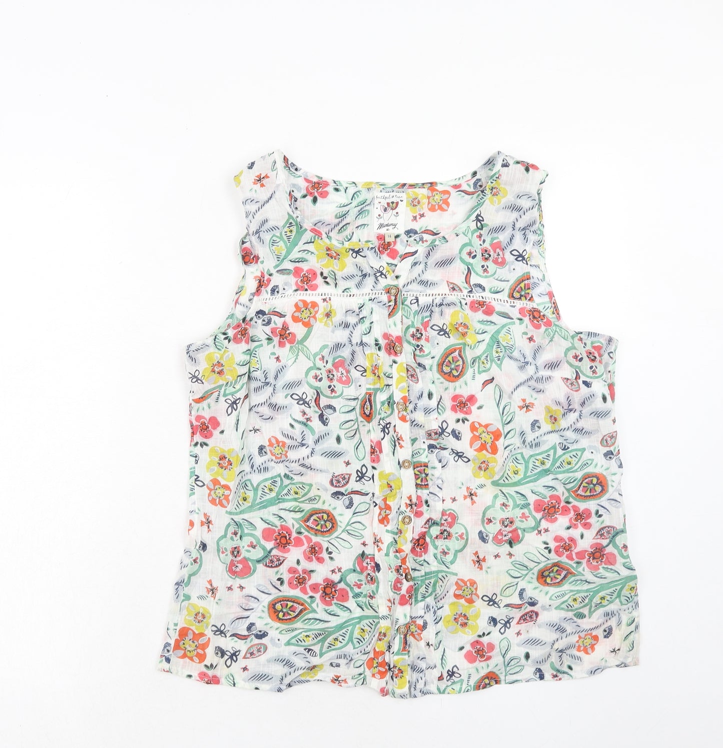 MANTARAY PRODUCTS Womens Multicoloured Floral Cotton Basic Button-Up Size 14 Boat Neck