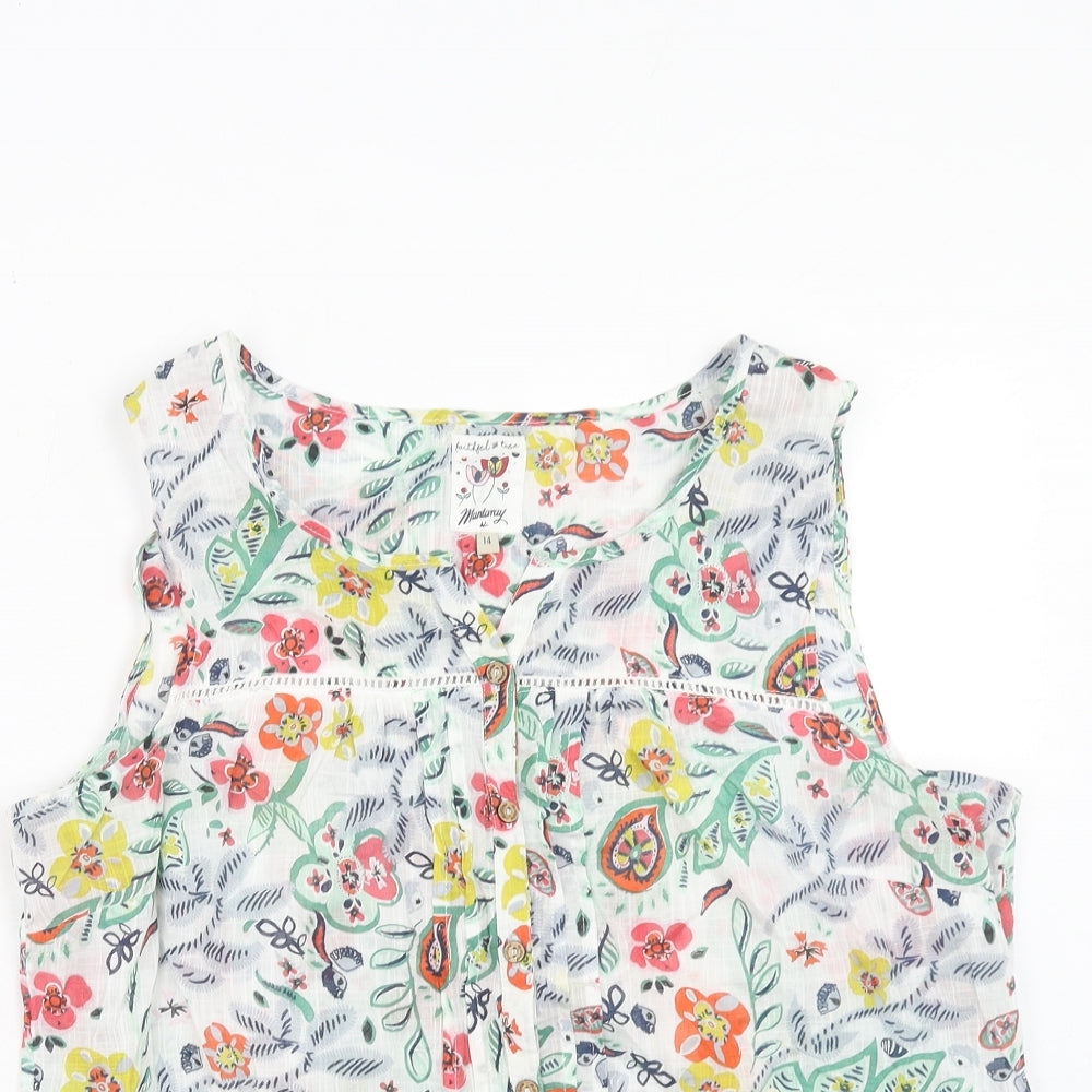 MANTARAY PRODUCTS Womens Multicoloured Floral Cotton Basic Button-Up Size 14 Boat Neck