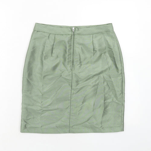 Marks and Spencer Womens Green Geometric Polyester A-Line Skirt Size 8 Zip