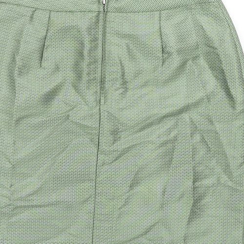 Marks and Spencer Womens Green Geometric Polyester A-Line Skirt Size 8 Zip