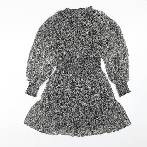 Zara Womens Black Geometric Polyester Skater Dress Size S V-Neck Pullover