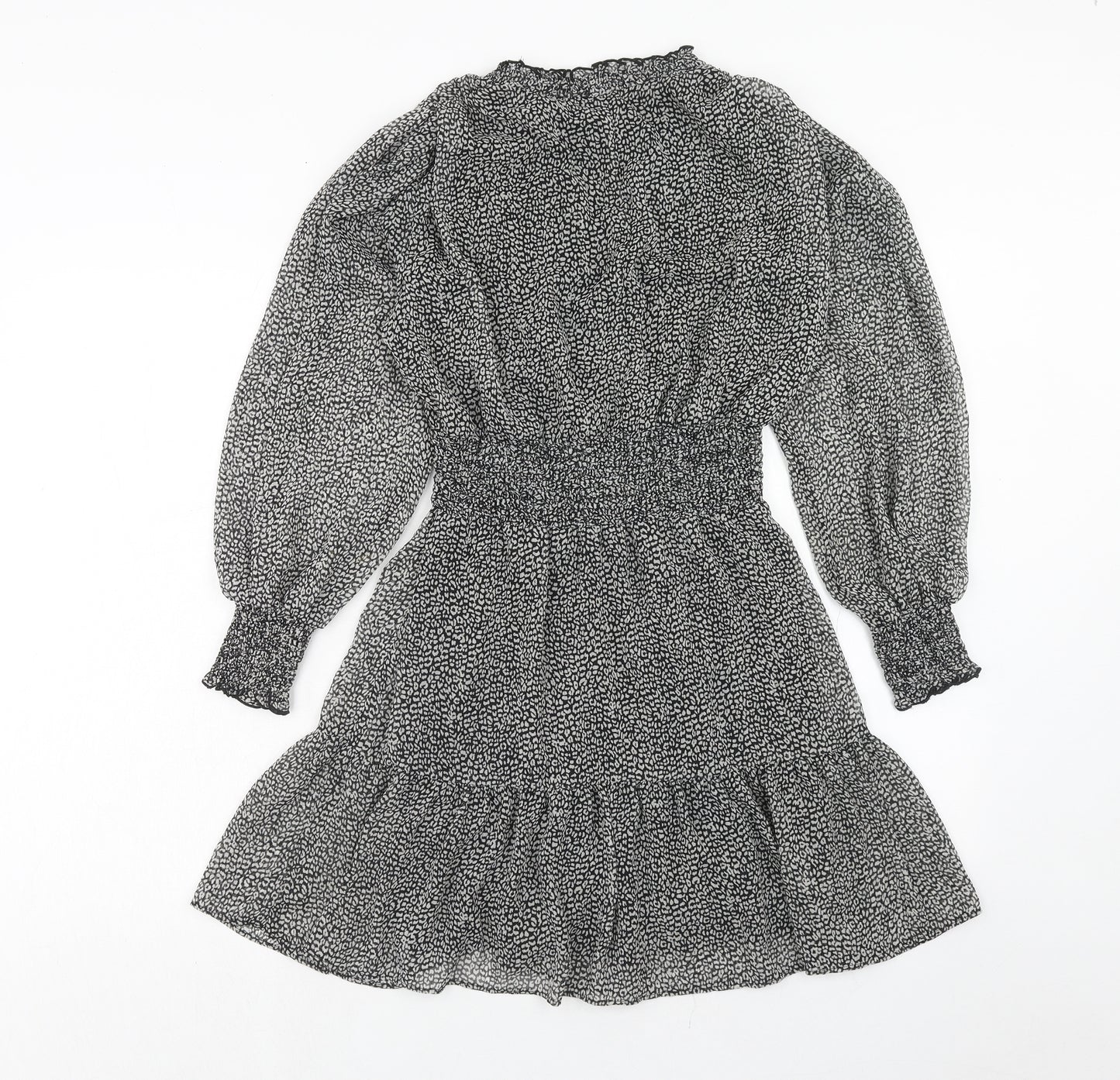Zara Womens Black Geometric Polyester Skater Dress Size S V-Neck Pullover