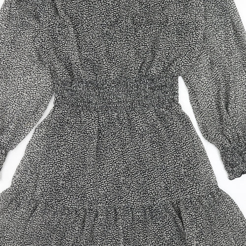 Zara Womens Black Geometric Polyester Skater Dress Size S V-Neck Pullover