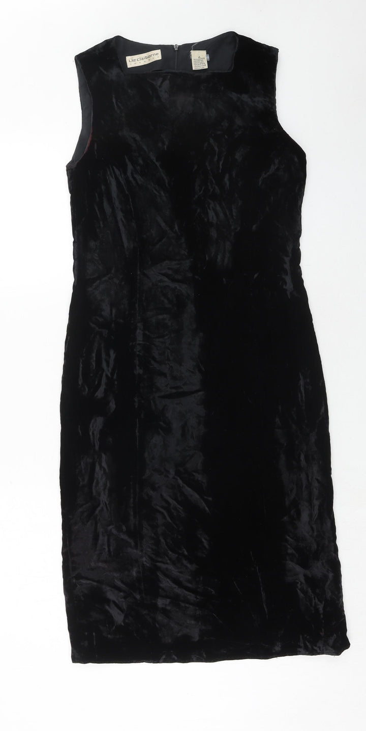 Liz Claiborne Womens Black Acetate Shift Size 4 Round Neck Zip