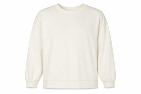 Front view of H&M women’s ivory polyester pullover sweatshirt, size S, pullover