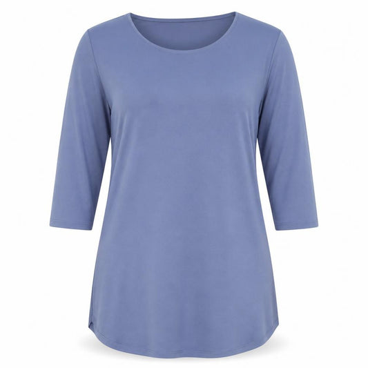 Front view of H&M women’s blue polyester a-line, size L, round neck pullover
