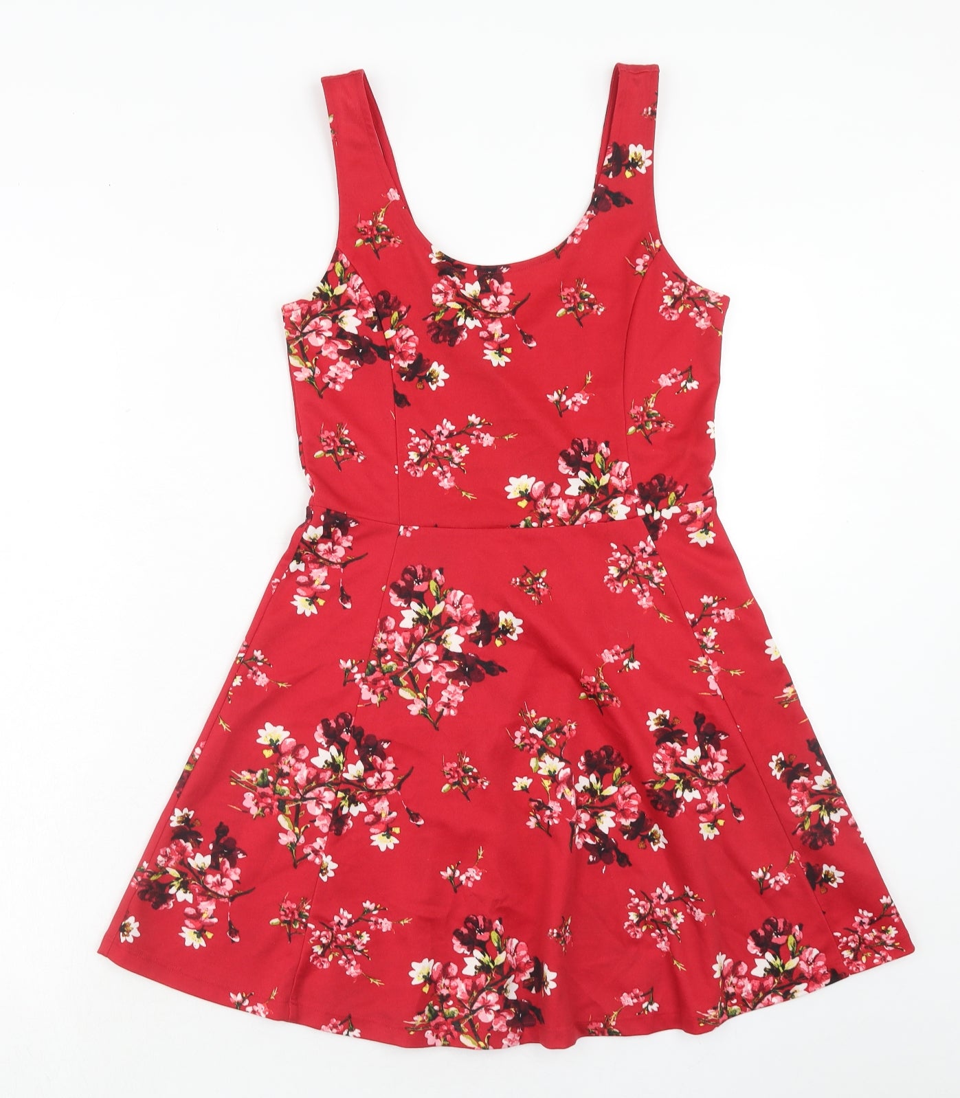 H&M Womens Red Floral Polyester Fit & Flare Size 12 Round Neck Pullover