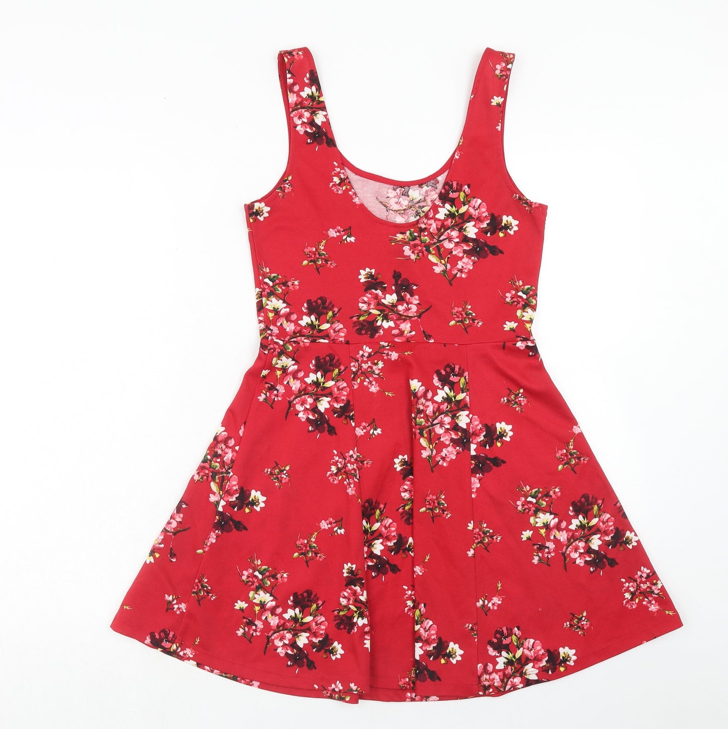 H&M Womens Red Floral Polyester Fit & Flare Size 12 Round Neck Pullover