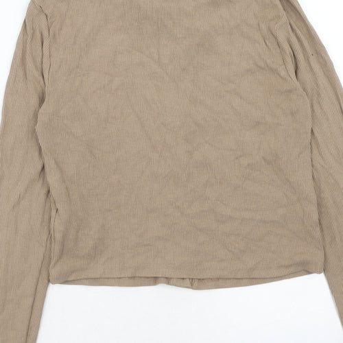 Stradivarius Womens Brown Viscose Basic Button-Up Size L Collared - Ribbed