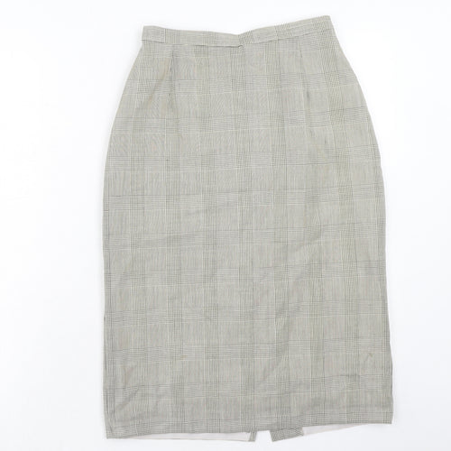 Marks and Spencer Womens Beige Plaid Wool A-Line Skirt Size 10 Zip