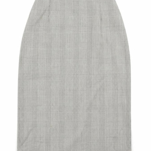 Marks and Spencer Womens Beige Plaid Wool A-Line Skirt Size 10 Zip