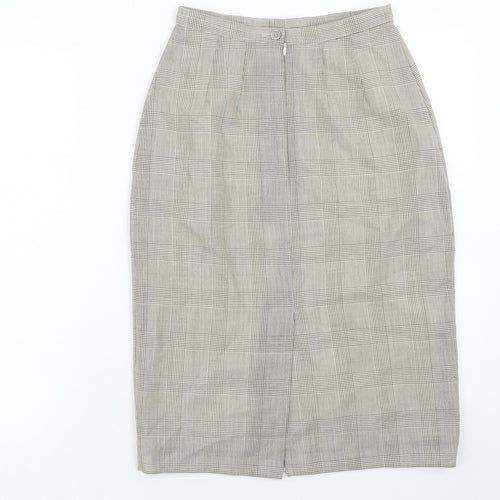 Marks and Spencer Womens Beige Plaid Wool A-Line Skirt Size 10 Zip