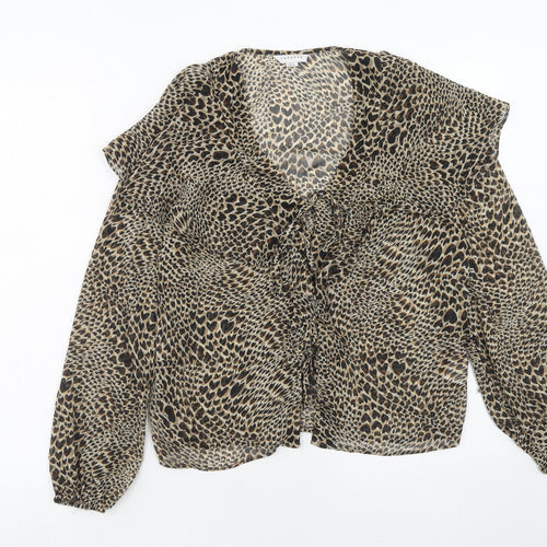 Topshop Womens Brown Geometric Polyester Basic Blouse Size 10 V-Neck
