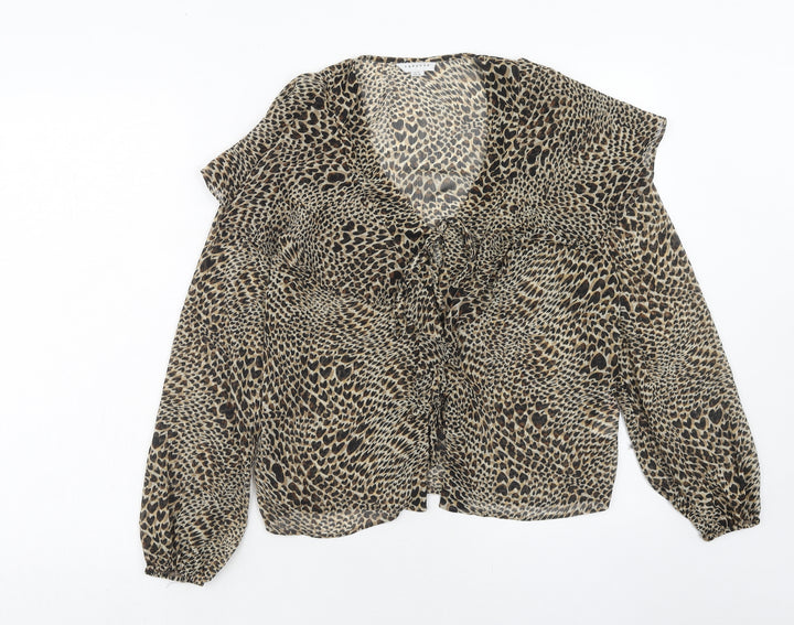 Topshop Womens Brown Geometric Polyester Basic Blouse Size 10 V-Neck