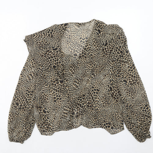Topshop Womens Brown Geometric Polyester Basic Blouse Size 10 V-Neck