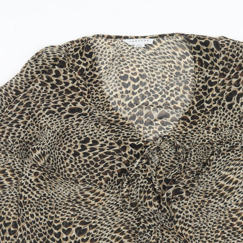 Topshop Womens Brown Geometric Polyester Basic Blouse Size 10 V-Neck
