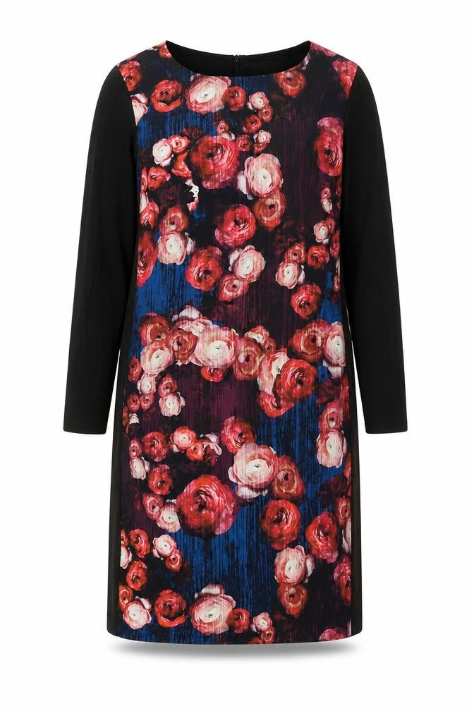 Front view of Fenn Wright Manson women’s pink floral polyester a-line, size UK 14, round neck zip
