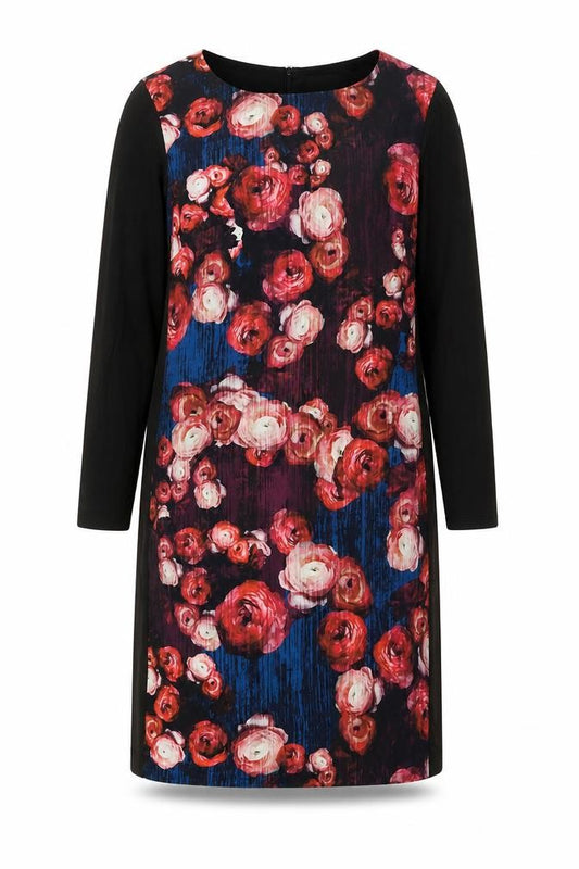 Front view of Fenn Wright Manson women’s pink floral polyester a-line, size UK 14, round neck zip