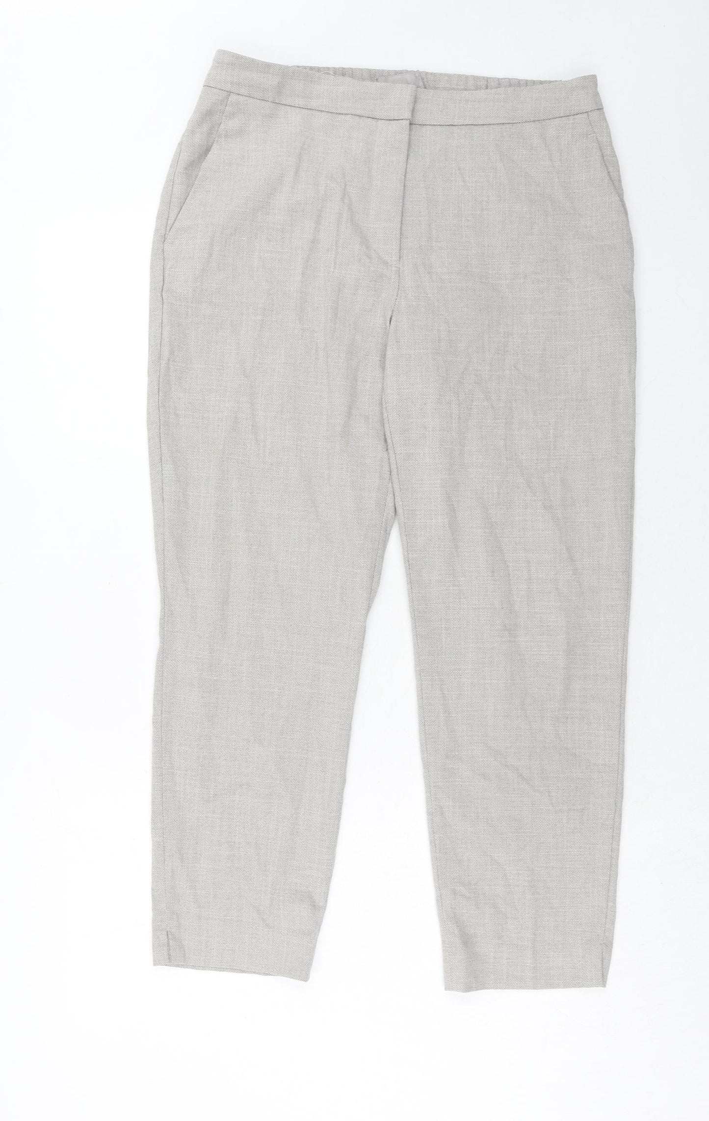 H&M Womens Grey Polyester Trousers Size 14 Regular Hook & Eye