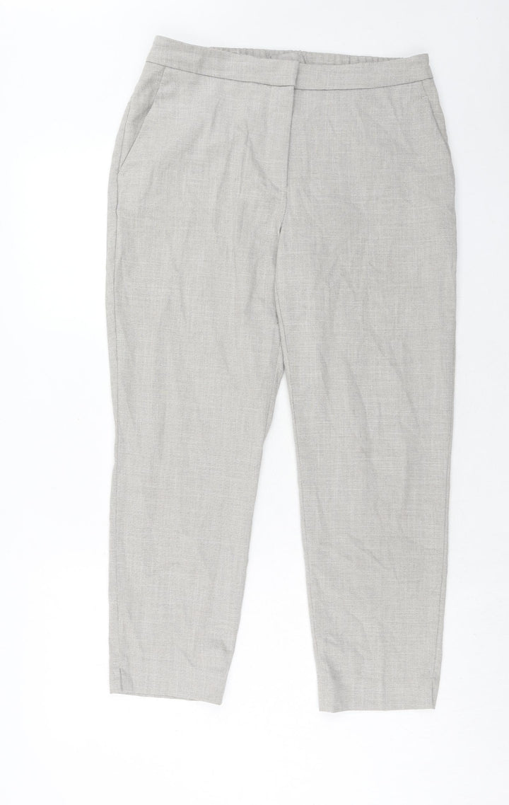 H&M Womens Grey Polyester Trousers Size 14 Regular Hook & Eye