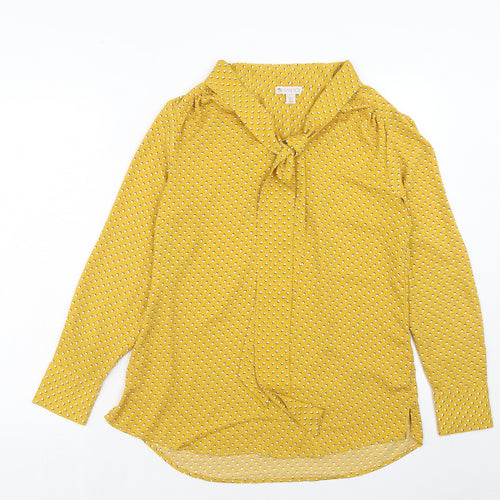 Elaine Rose Womens Yellow Polka Dot Polyester Basic Blouse Size S Round Neck - Tie Neck Detail