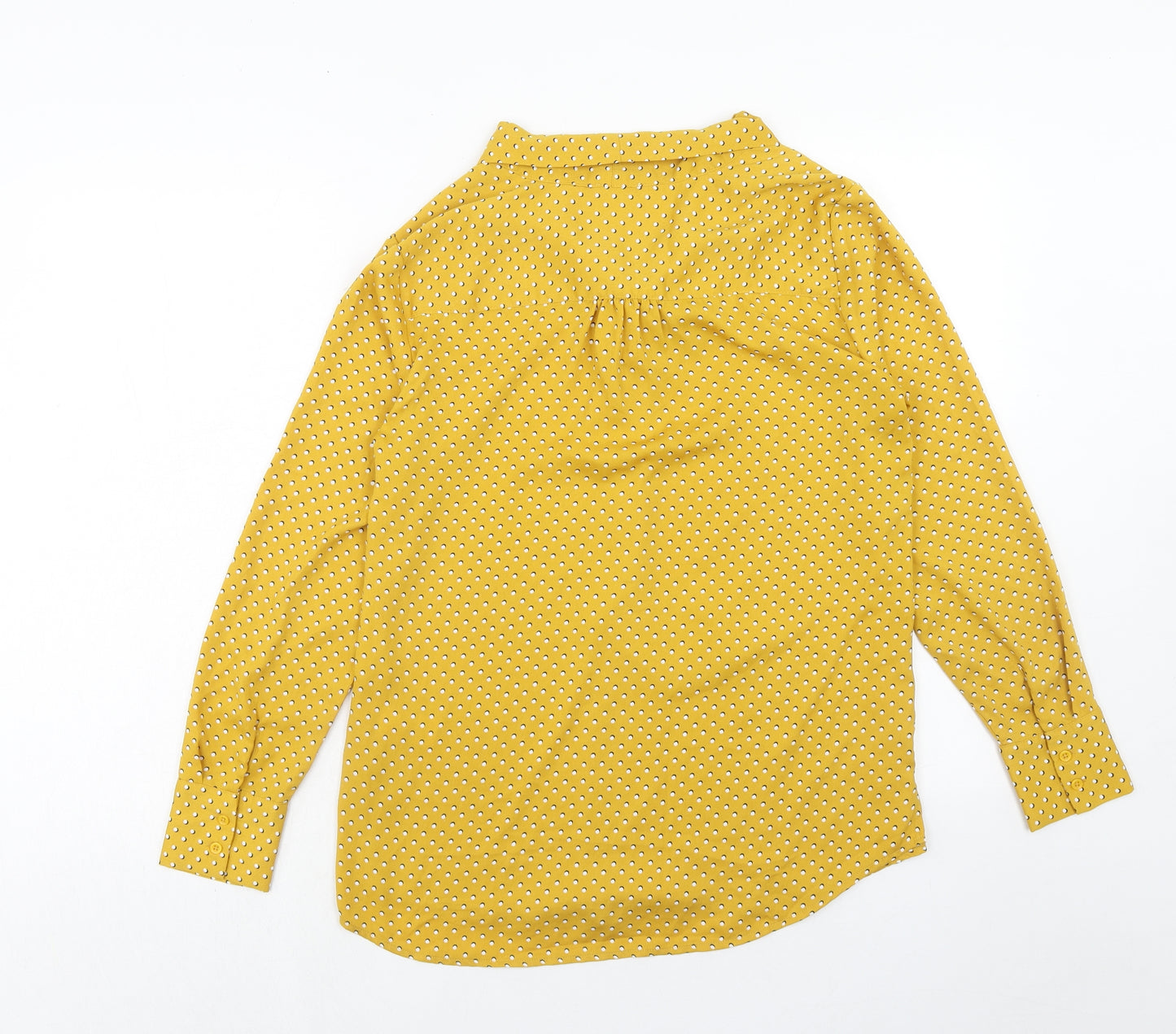 Elaine Rose Womens Yellow Polka Dot Polyester Basic Blouse Size S Round Neck - Tie Neck Detail