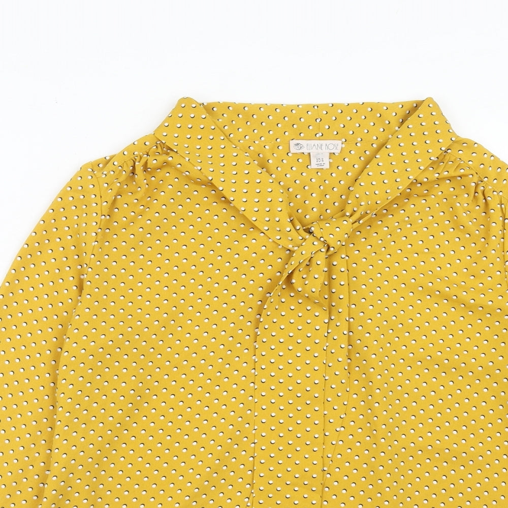 Elaine Rose Womens Yellow Polka Dot Polyester Basic Blouse Size S Round Neck - Tie Neck Detail