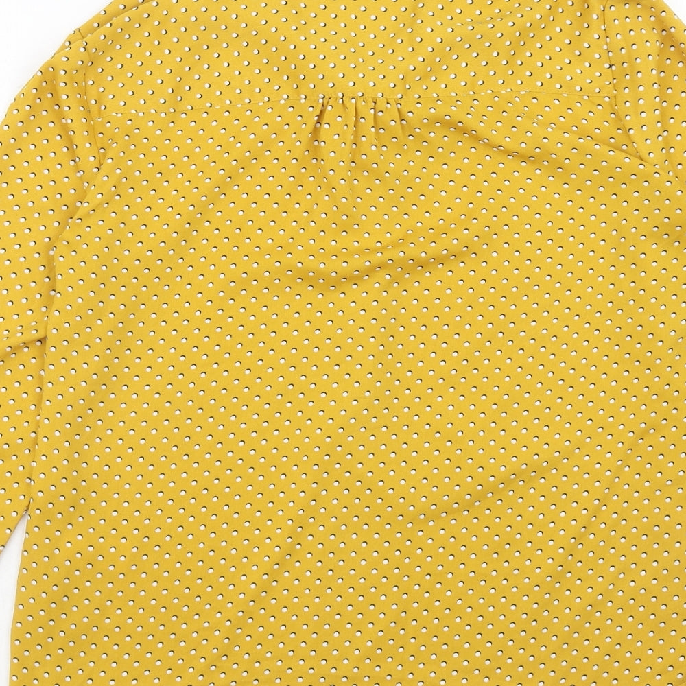 Elaine Rose Womens Yellow Polka Dot Polyester Basic Blouse Size S Round Neck - Tie Neck Detail