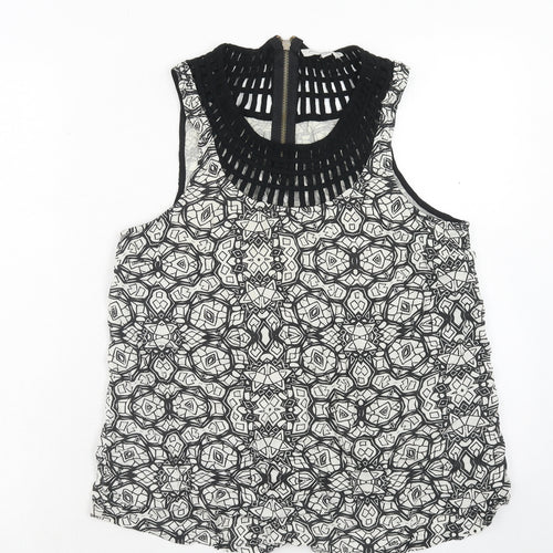 New Look Womens Black Geometric Viscose Basic Blouse Size 14 Round Neck - Neckline Detail