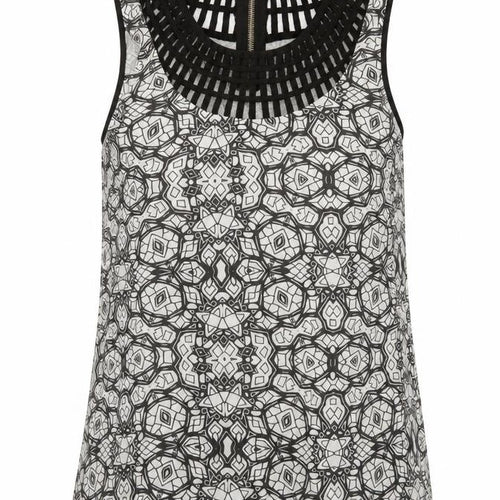 New Look Womens Black Geometric Viscose Basic Blouse Size 14 Round Neck - Neckline Detail