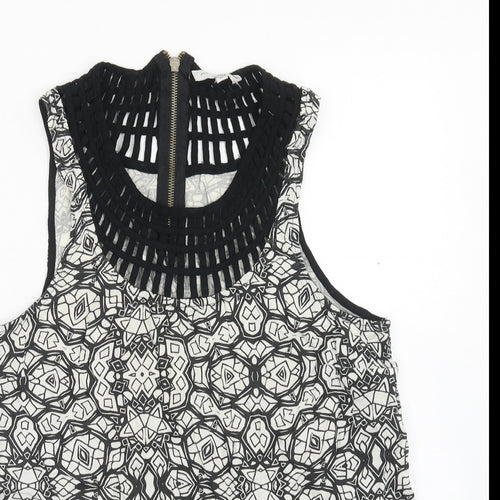 New Look Womens Black Geometric Viscose Basic Blouse Size 14 Round Neck - Neckline Detail